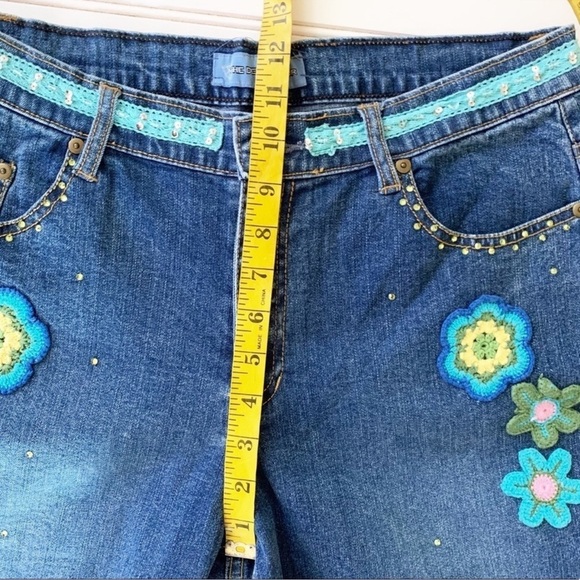 Classic Blue Straight Leg Jeans with Floral Embroidery - Picture 7 of 12